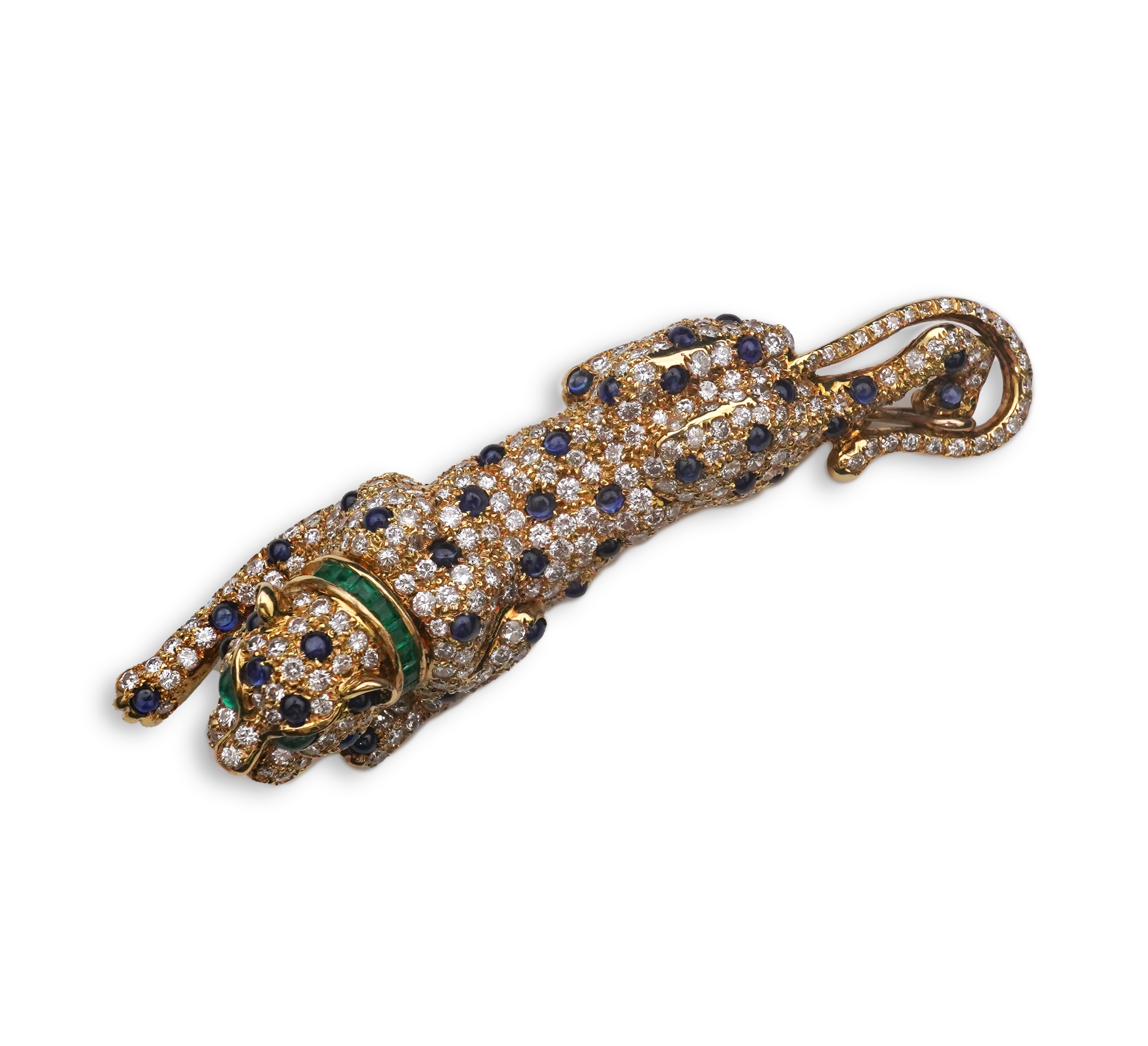 A sapphire, emerald and diamond brooch